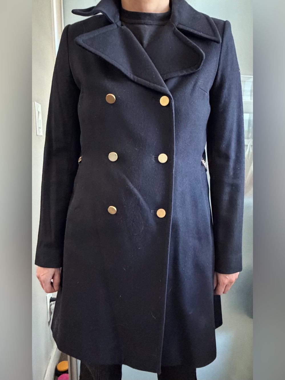 Club Monaco Navy Double-Breasted Pea Coat with Gold Buttons